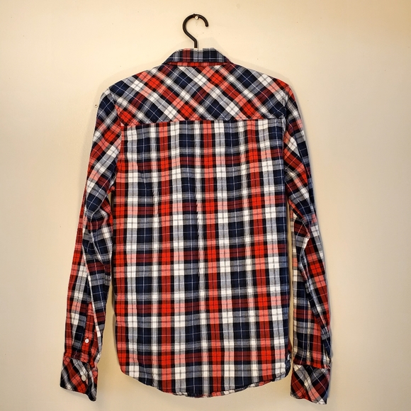 Zoo York Excelsior Red White Blue Plaid Button Down Long Sleeve Shirt Men Small - Picture 4 of 10